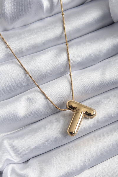 316L Çelik Gold Renk Bubble "T" Harf Model Kadın Kolye TG27BKO7955