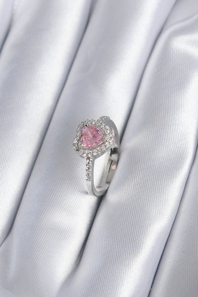 Pirinç Gümüş Renk Pembe Zirkon Taş Kalp Charm Model Kadın Yüzük TG27BYK2859