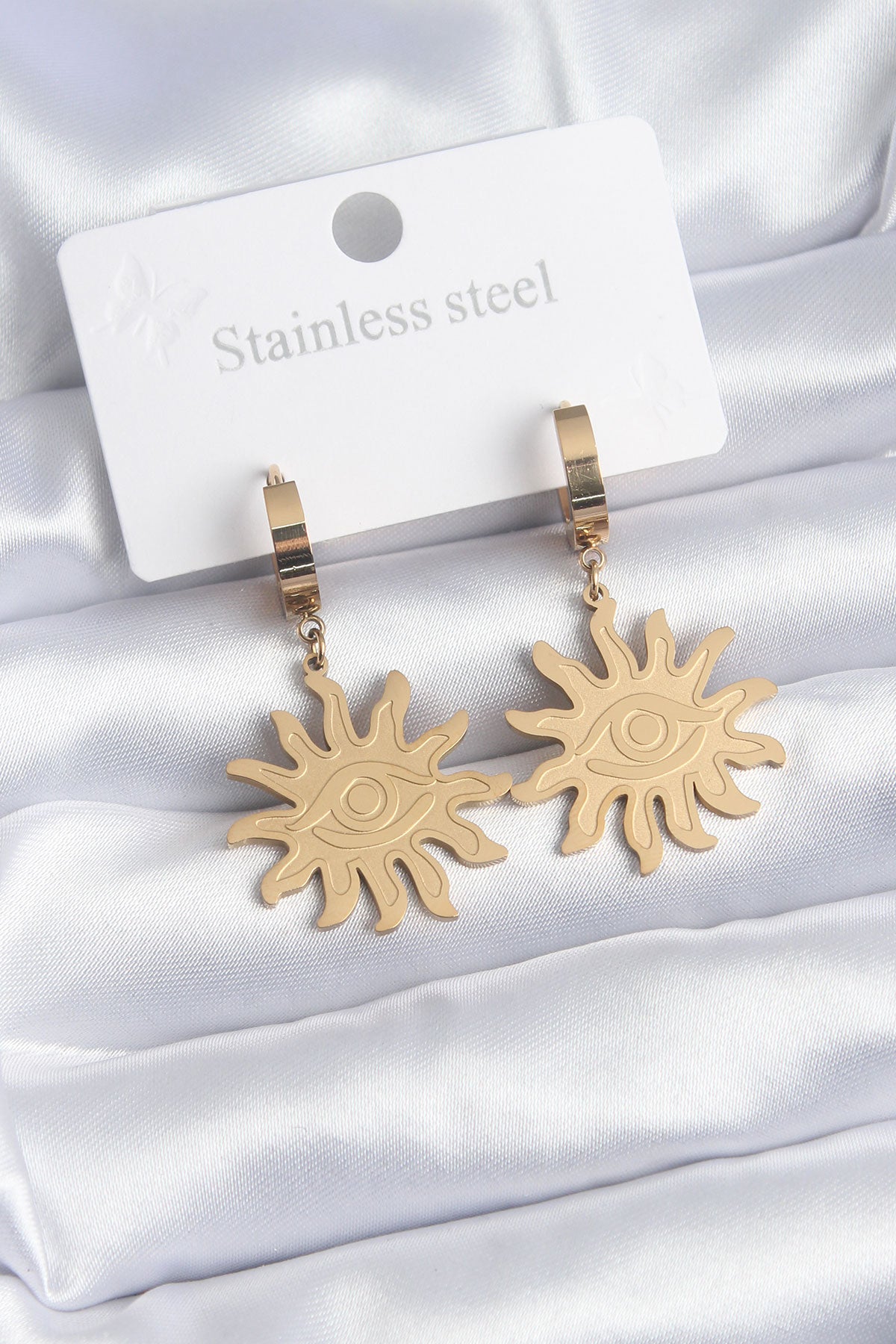 316L Çelik Gold Renk Güneş Model Göz İşleme Kadın Küpe TG27BKP8146 - Çok Renkli / Standart