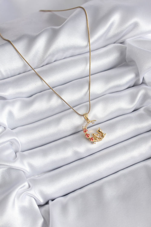 316L Çelik Gold Renk Hilal Kedi Model Zirkon Taşlı Detay Kadın Kolye TG27BKO8140 - görsel 2