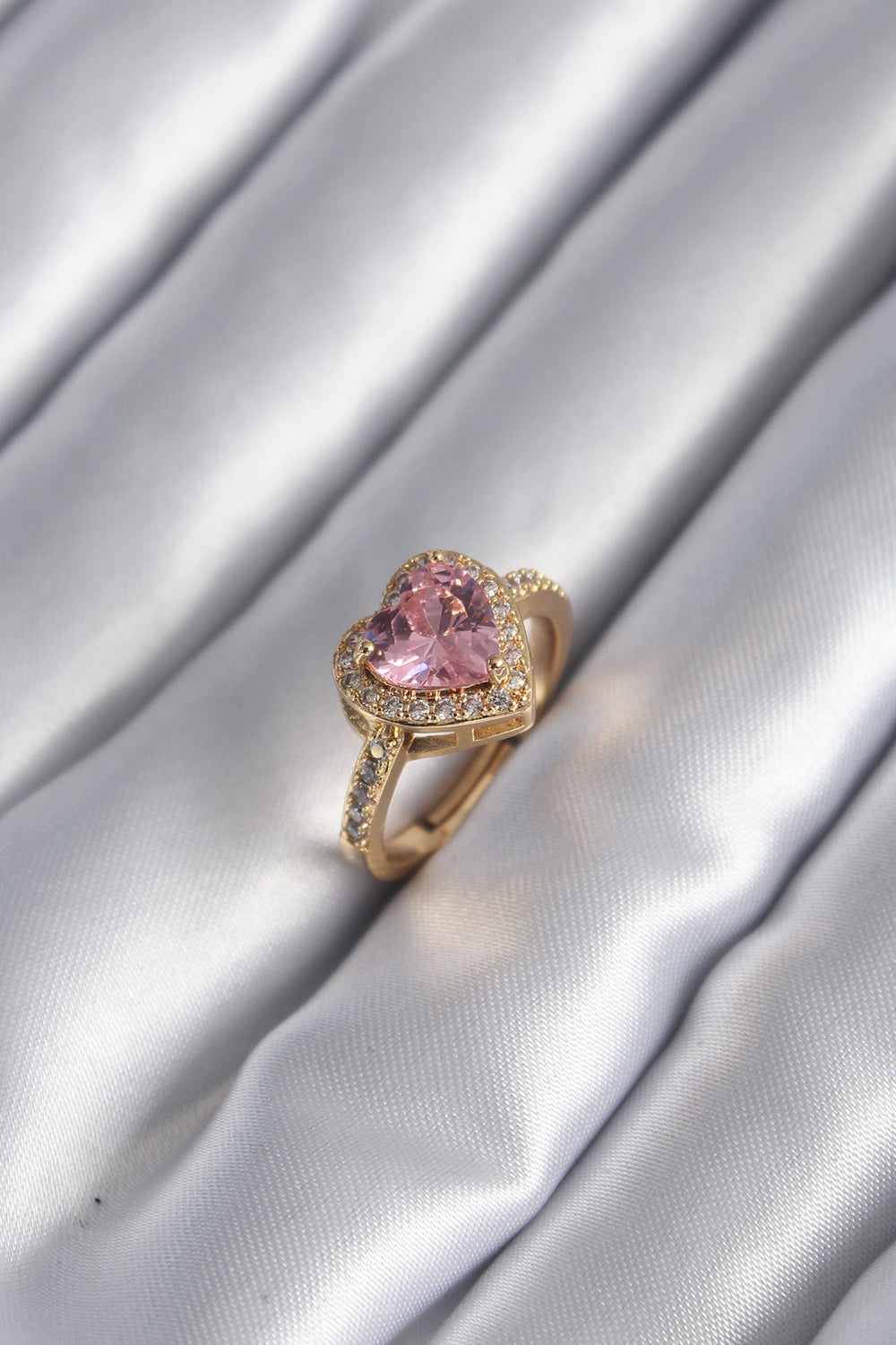 Pirinç Gold Renk Pembe Zirkon Taşlı Charm Kalp Model Kadın Yüzük TG27BYK2951