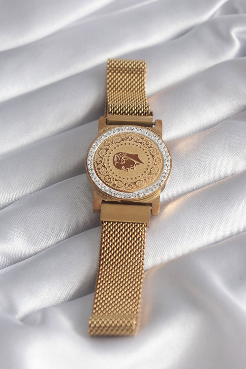 316L Çelik Gold Renk Mıknatıslı Hasır Zirkon Taşlı Çeyrek Altın Model Kadın Bileklik TG27BB5820 - görsel 2