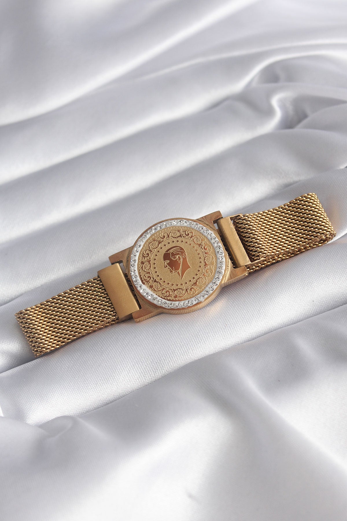 316L Çelik Gold Renk Mıknatıslı Hasır Zirkon Taşlı Çeyrek Altın Model Kadın Bileklik TG27BB5820 - Çok Renkli / Standart