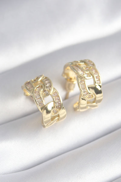 Pirinç Gold Renk Zirkon Taş Detay Zincir Model Kadın Küpe TG27BKP8452