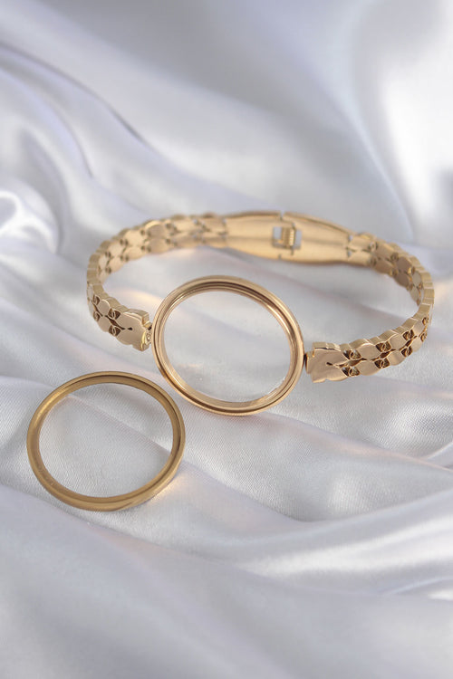 316L Çelik Gold Renk Arpa İşleme Açılabilir Fanus Model Kadın Kelepçe TG27BB5911 - görsel 2