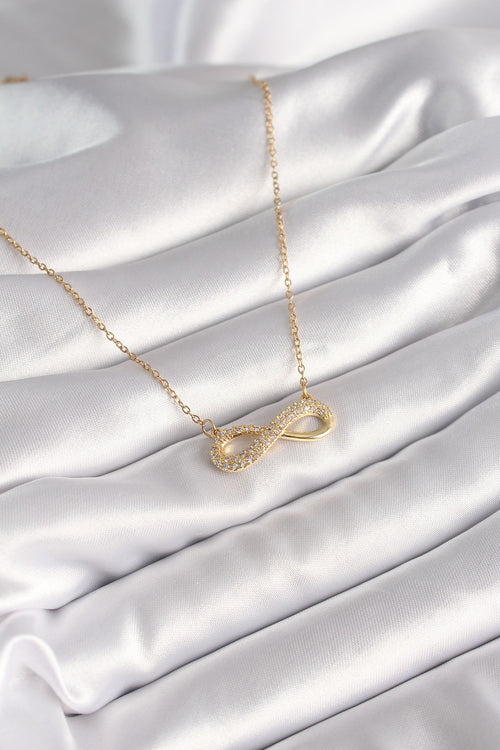 316L Çelik Gold Renk Zincir Zirkon Taşlı Sonsuzluk Model Kadın Kolye TG27BKO8410 - görsel 2