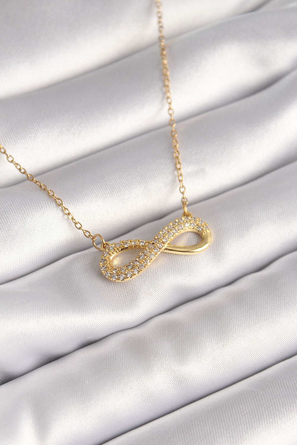 316L Çelik Gold Renk Zincir Zirkon Taşlı Sonsuzluk Model Kadın Kolye TG27BKO8410
