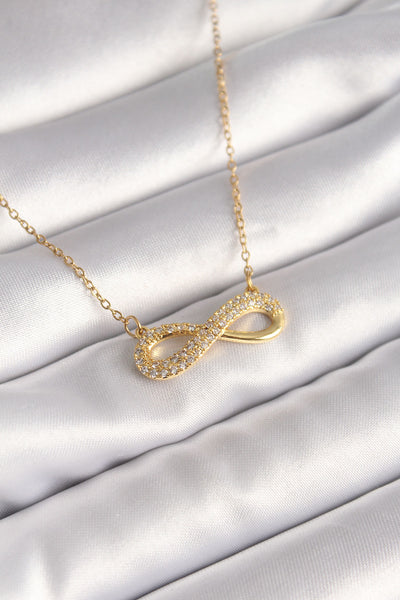 316L Çelik Gold Renk Zincir Zirkon Taşlı Sonsuzluk Model Kadın Kolye TG27BKO8410