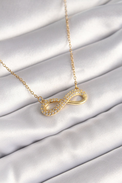 316L Çelik Gold Renk Zincir Zirkon Taşlı Sonsuzluk Model Kadın Kolye TG27BKO8410