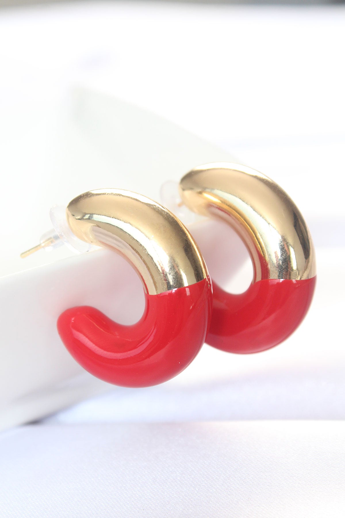 CCB Kırmızı Gold Çift Renk Küpe TG27BKP8869 - Çok Renkli / Standart