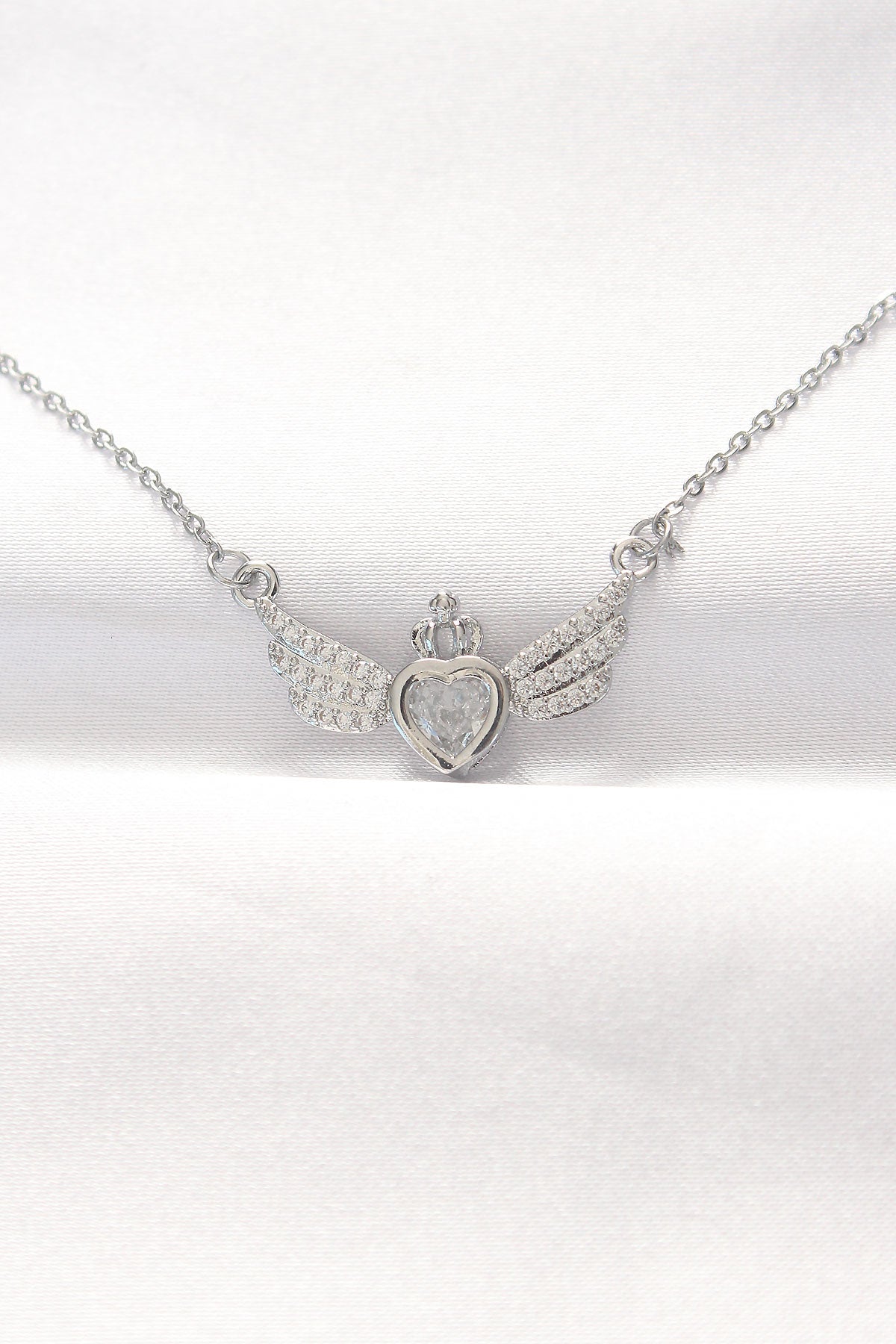 316L Çelik Silver Renk Zirkon Taşlı Kalpli Kanat Kolye TG27BKO8515 - Çok Renkli / Standart