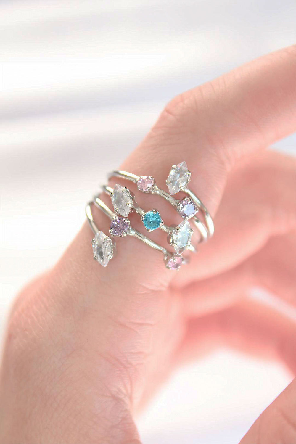 Renkli Zirkon Taşlı Silver Renk Ayarlanabilir Yüzük TG27BYK3127