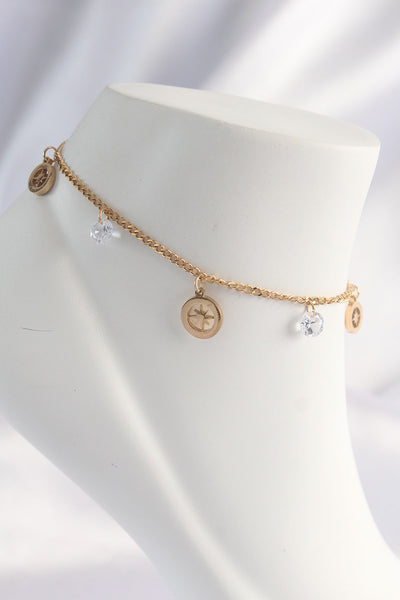 316L Çelik Gold Renk Zirkon Taşlı Yıldızlı Halhal TG27HH1620