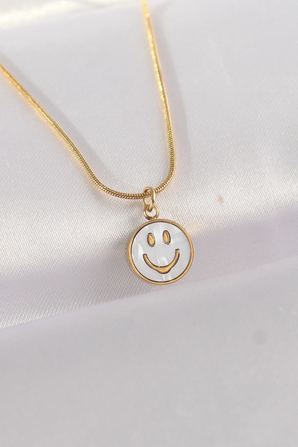 316L Çelik Zincir Altın Renk Mermer Desenli Minimal Smile Kolye TG27BKO8672