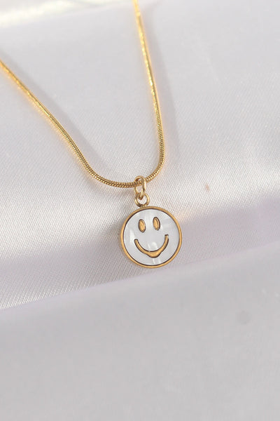 316L Çelik Zincir Altın Renk Mermer Desenli Minimal Smile Kolye TG27BKO8672