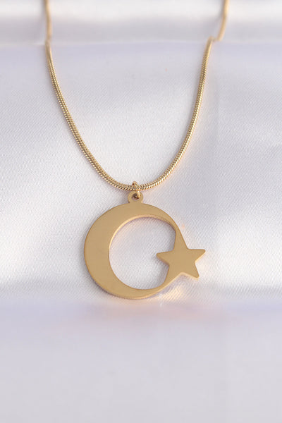 316L Çelik Zincir Gold Renk Ay Yıldız Unisex Kolye TG27BKO8699