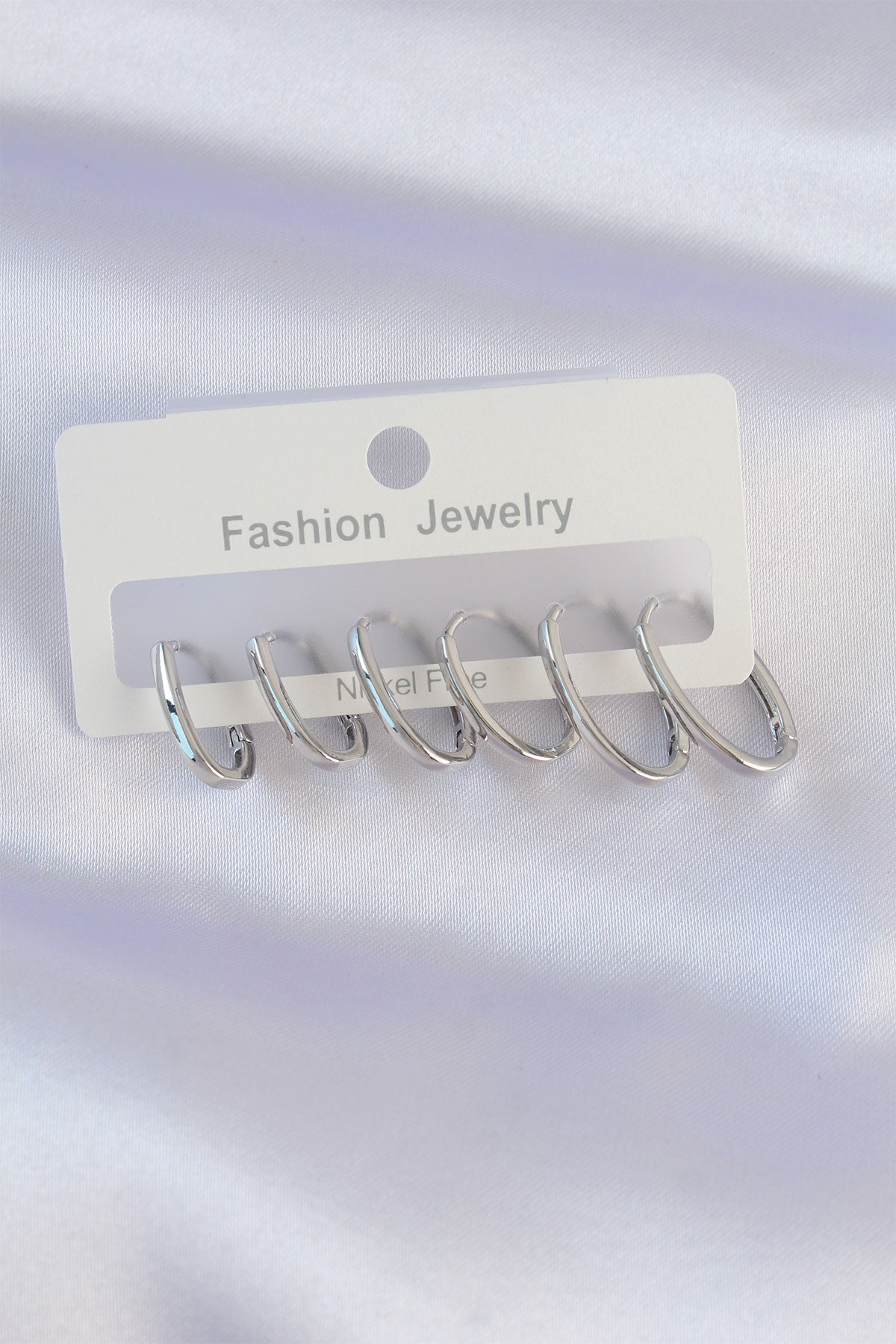 Pirinç Gümüş Renk İnce Oval Küpe Seti TG27BKP8989 - Çok Renkli / Standart