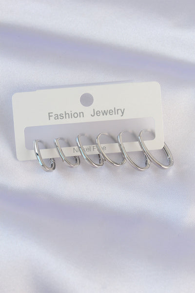 Pirinç Gümüş Renk İnce Oval Küpe Seti TG27BKP8989