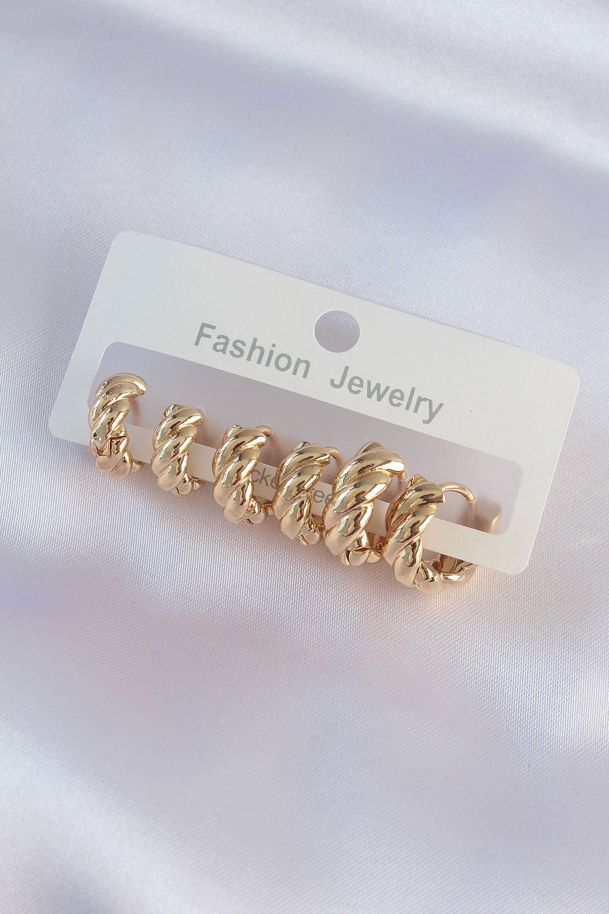 Pirinç Gold Renk Minimal Tırtıklı Küpe Seti TG27BKP8990 - Çok Renkli / Standart