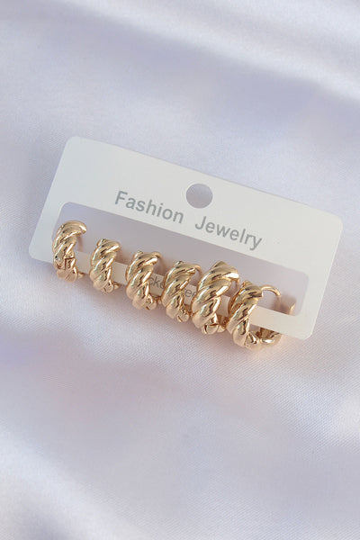 Pirinç Gold Renk Minimal Tırtıklı Küpe Seti TG27BKP8990