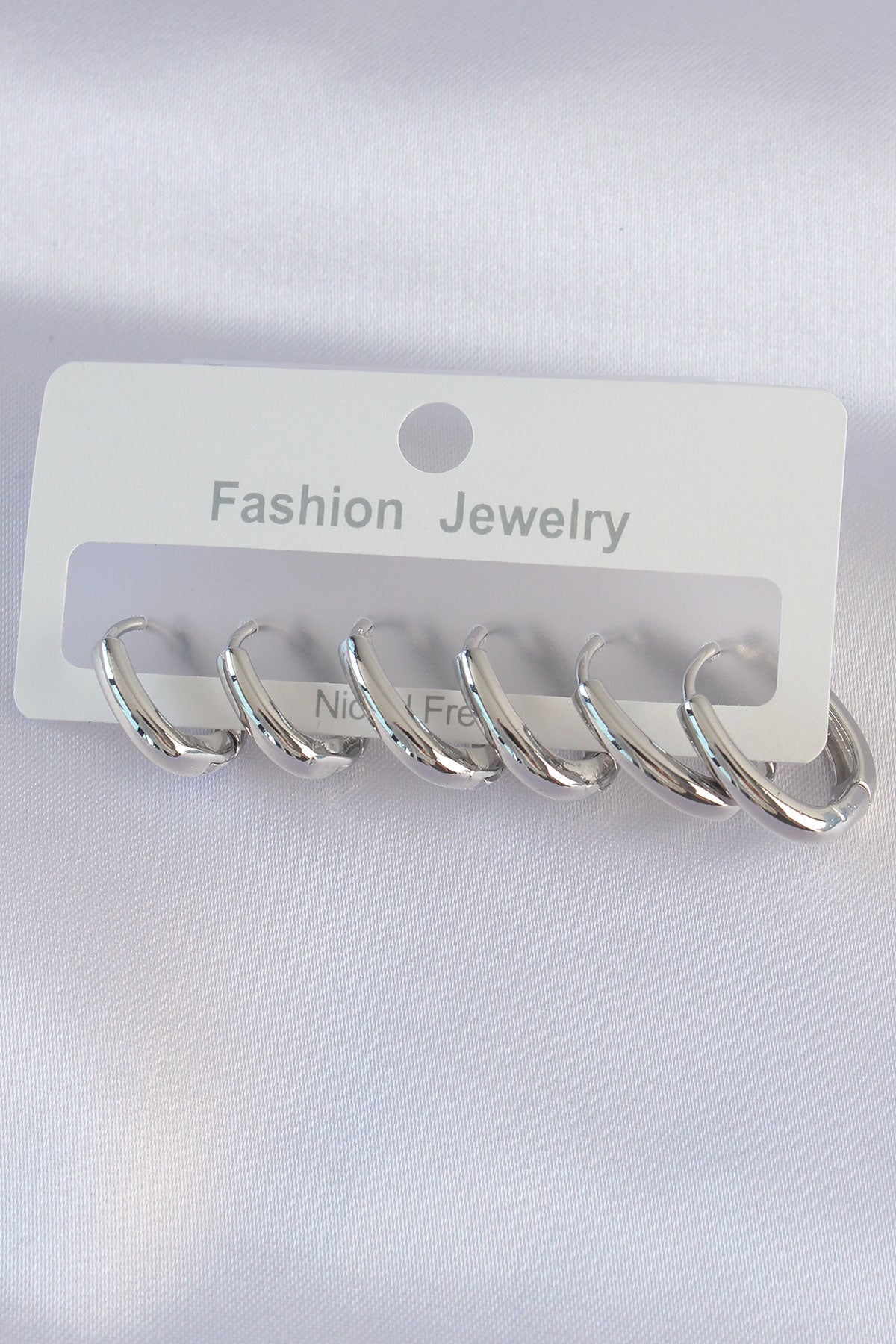 Pirinç Gümüş Renk Oval Küpe Seti TG27BKP9003 - Çok Renkli / Standart