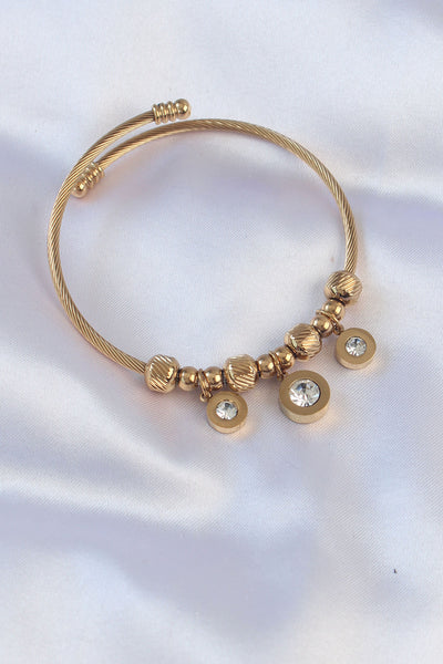 316L Çelik Gold Renk Zirkon Taşlı Model Charm Bileklik TG27BB6089