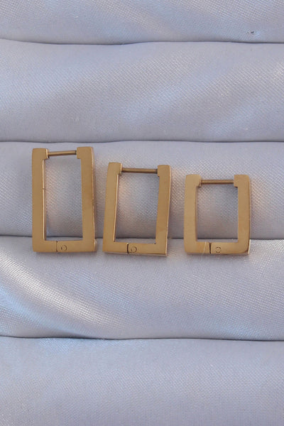 316L Çelik Gold Renk Dikdörtgen Küpe Seti TG27BKP9159