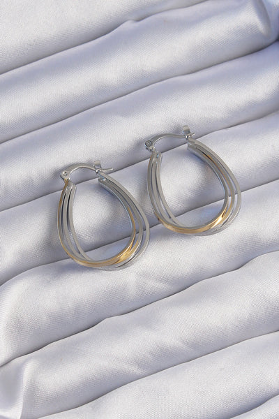 Pirinç Gold Gümüş Renkli Oval Çoklu Görünümlü Küpe TG27BKP9223