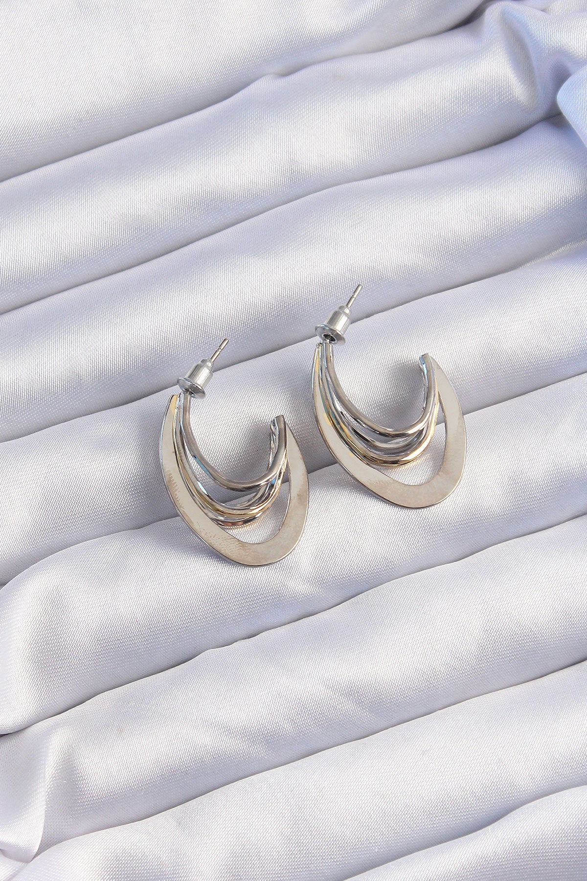 Pirinç Gold Gümüş Renkli Düz Plaka Halka Küpe TG27BKP9229 - Çok Renkli / Standart