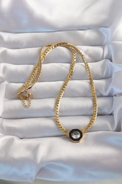 316L Çelik Gold Renk Ezme Zincir Zirkon Taşlı Mineli Serenay Kolyesi TG27BKO8958 - görsel 2
