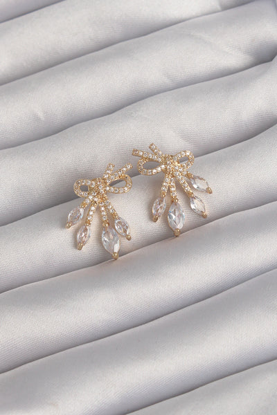Pirinç Gold Renk Zirkon Taşlı Fiyonk Küpe TG27BKP9293