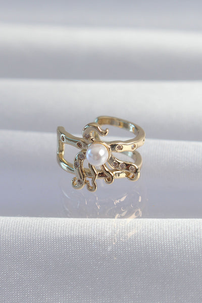 Pirinç Gold Renk İncili Ahtapot Earcuff Küpe TG27BKP9333