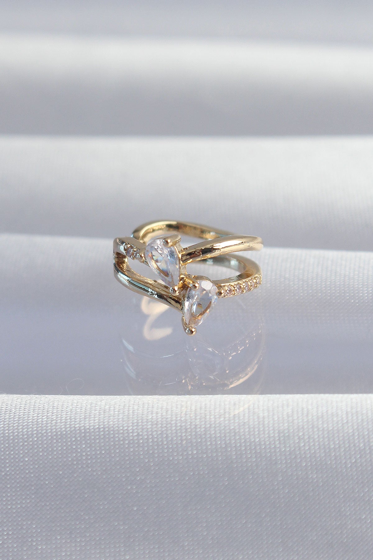 Pirinç Gold Renk Zirkon Taşlı Damla Earcuff Küpe TG27BKP9335 - Çok Renkli / Standart
