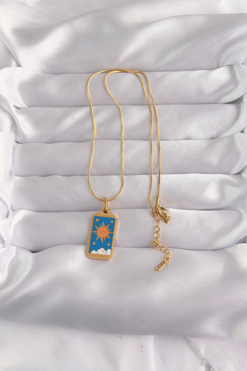 316L Çelik Gold Renk Mavi Mineli Güneş Model Tarot Kolye TG27BKO9026 - görsel 2