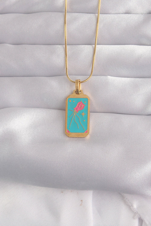 316L Çelik Gold Renk Mavi Mineli Tarot Kolye TG27BKO9030