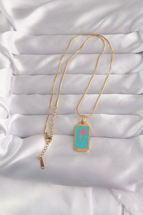 316L Çelik Gold Renk Mavi Mineli Tarot Kolye TG27BKO9030 - görsel 2
