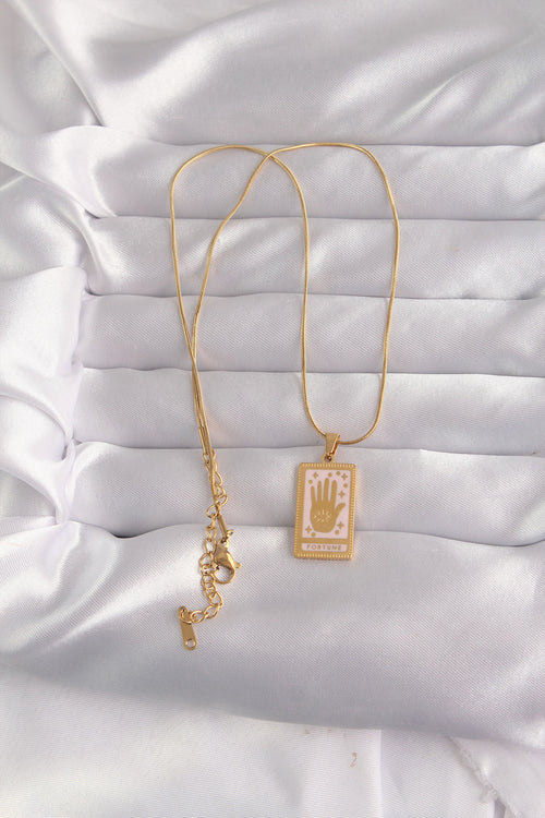 316L Çelik Gold Renk Pembe Mineli El Figür Tarot Kolye TG27BKO9031 - görsel 2