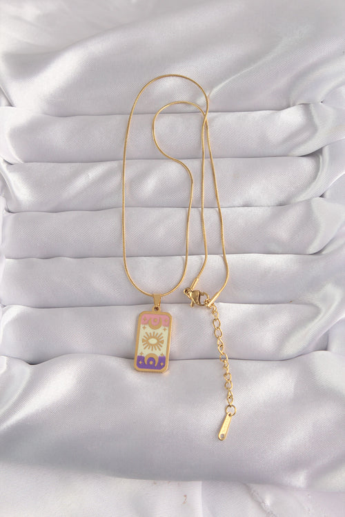 316L Çelik Gold Renk Karışık Mineli Ay Figür Tarot Kolye TG27BKO9036 - görsel 2