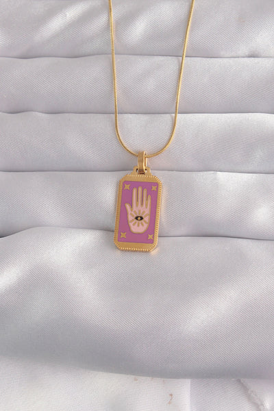 316L Çelik Gold Renk Mor Mineli El Figür Tarot Kolye TG27BKO9034