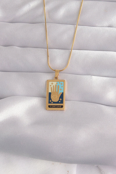 316L Çelik Gold Renk Karışık Mineli El Figür Tarot Kolye TG27BKO9035