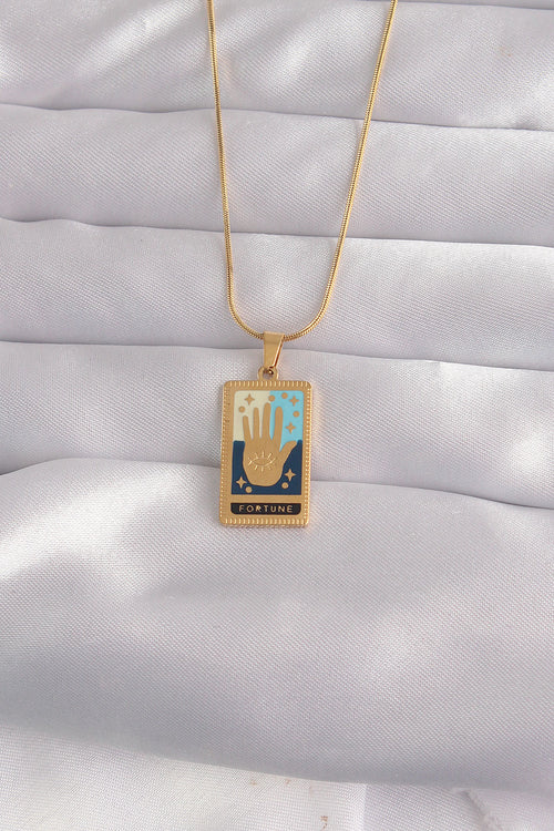 316L Çelik Gold Renk Karışık Mineli El Figür Tarot Kolye TG27BKO9035