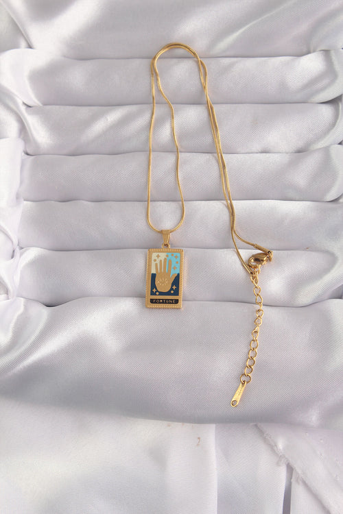 316L Çelik Gold Renk Karışık Mineli El Figür Tarot Kolye TG27BKO9035 - görsel 2