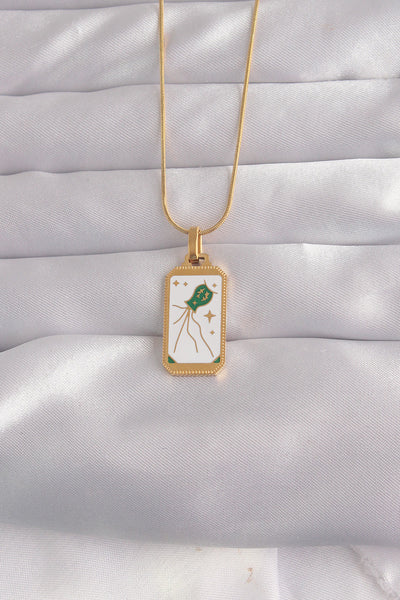 316L Çelik Gold Renk Beyaz Mineli Tarot Kolye TG27BKO9039