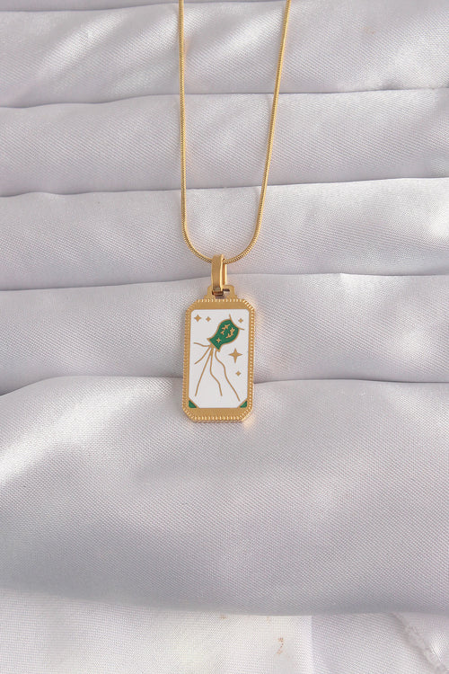 316L Çelik Gold Renk Beyaz Mineli Tarot Kolye TG27BKO9039