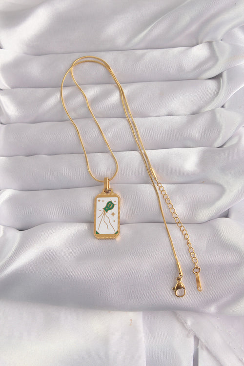 316L Çelik Gold Renk Beyaz Mineli Tarot Kolye TG27BKO9039 - görsel 2