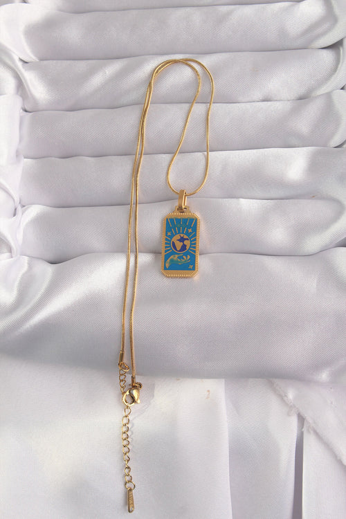 316L Çelik Gold Renk Mavi Mineli El Figür Tarot Kolye TG27BKO9040 - görsel 2