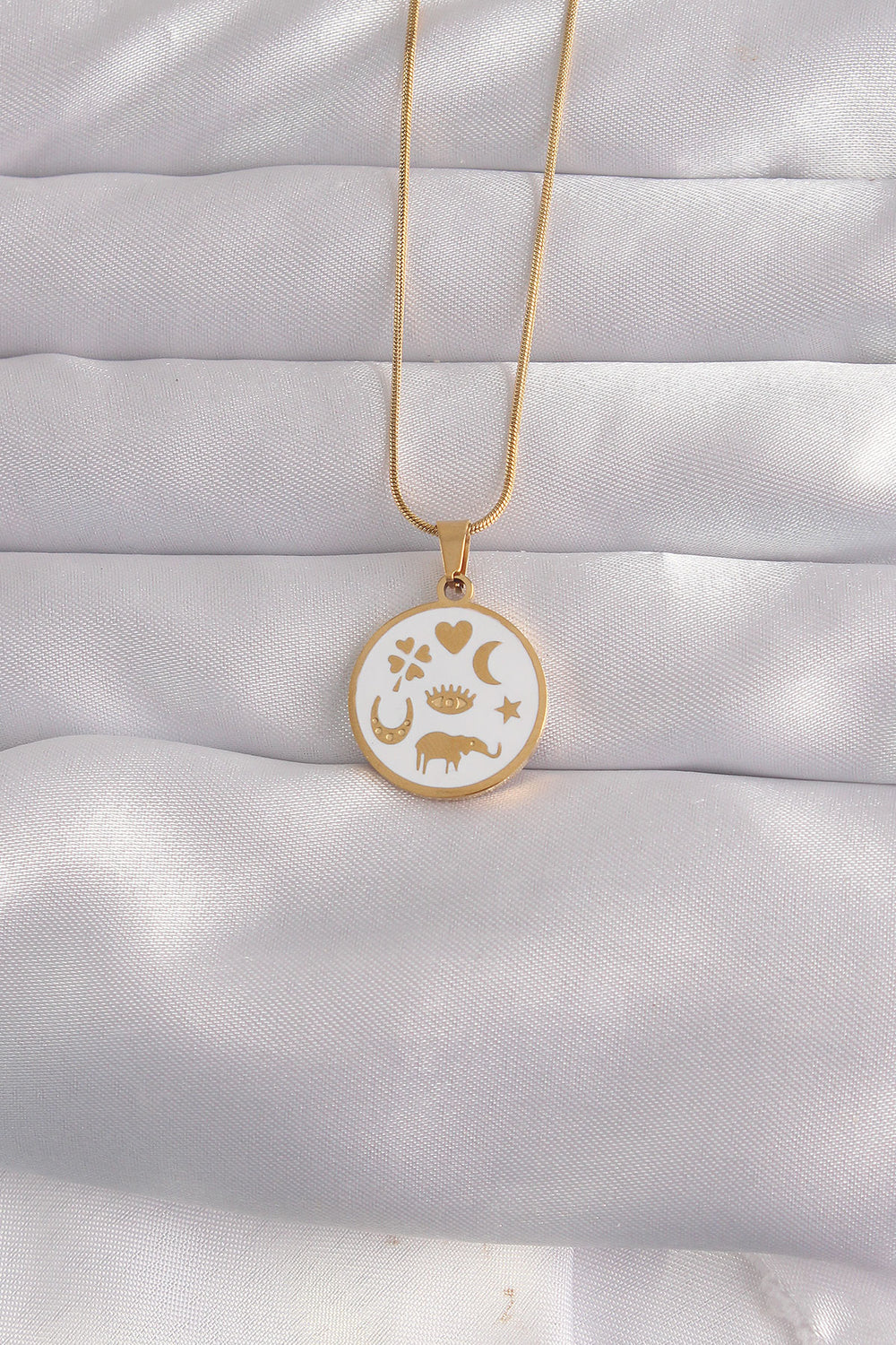 316L Çelik Gold Renk Beyaz Mineli Karışık Figürlü Tarot Kolye TG27BKO9041