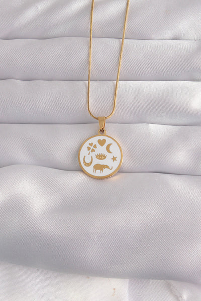 316L Çelik Gold Renk Beyaz Mineli Karışık Figürlü Tarot Kolye TG27BKO9041