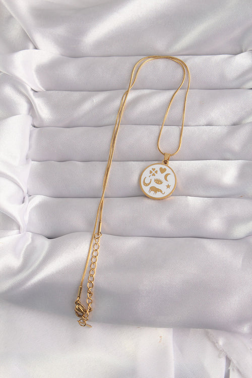 316L Çelik Gold Renk Beyaz Mineli Karışık Figürlü Tarot Kolye TG27BKO9041 - görsel 2