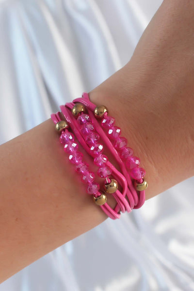 Pembe Renk Zirkon Taşlı İpli Çoklu Bileklik TG27BB6342